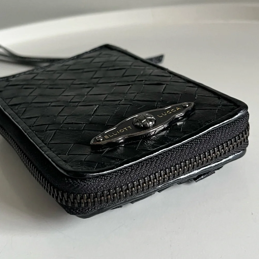 Elliot Lucca Black Woven Wristlet Wallet Money Cards Holder Clutch - Picture 8 of 12